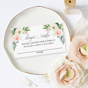 Blush Pink Floral Diaper Raffeln Skripttext Begleitkarte