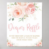 Blush Pink Floral Diaper Raffle Babydusche Zeichen Poster (Vorne)