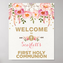 Blush Pink Floral Dreamcatcher-Kommunion Willkomme Poster