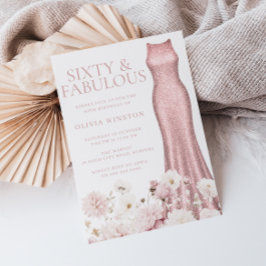 Blush Pink Floral & Dress 60. Geburtstagsparty Einladung