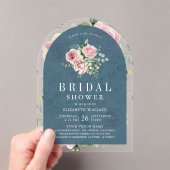 Blush Pink Floral Dusty Blue Bridal Shower Acryleinladungen (Insitu (Handheld))