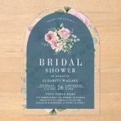 Blush Pink Floral Dusty Blue Bridal Shower Acryleinladungen (Vorderseite)