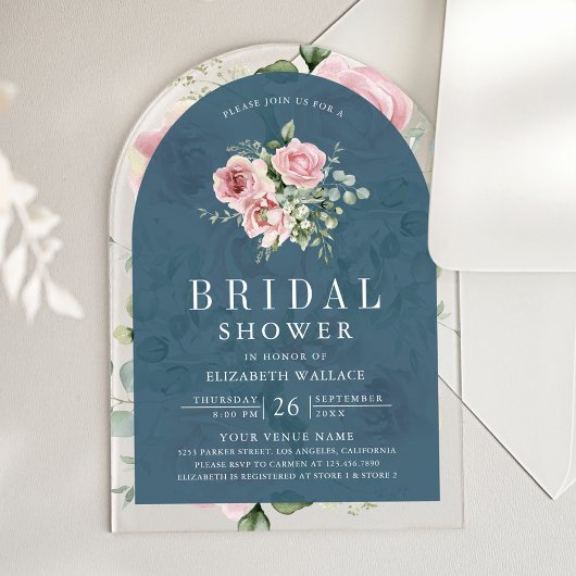Blush Pink Floral Dusty Blue Bridal Shower Acryleinladungen