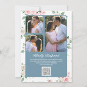 Blush Pink Floral Dusty Blue QR Code Hochzeit Einladung (Rückseite)