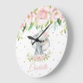 Blush Pink Floral Elefant Girl Kinderzimmer Große Wanduhr (Winkel)