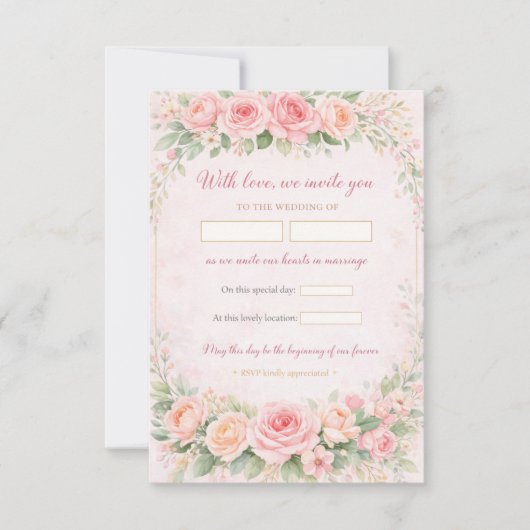 Blush Pink Floral Elegant Wedding Invitation Card (Vorderseite)