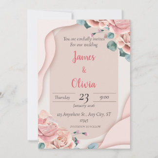 Blush Pink Floral Elegant Wedding Invitation Einladung