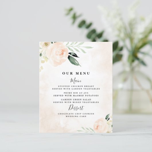 Blush Pink Floral Elegante Champagner Hochzeitsmen (Stehend Vorderseite)