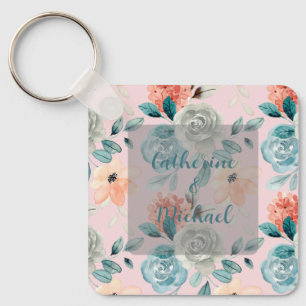 Blush Pink Floral Elegante Hochzeitskalligraphie Schlüsselanhänger