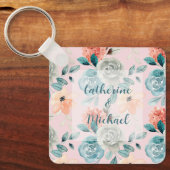 Blush Pink Floral Elegante Hochzeitskalligraphie Schlüsselanhänger (Vorderseite)