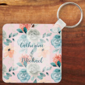 Blush Pink Floral Elegante Hochzeitskalligraphie Schlüsselanhänger (Rückseite)