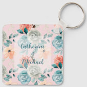 Blush Pink Floral Elegante Hochzeitskalligraphie Schlüsselanhänger (Rückseite)