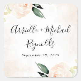 Blush Pink Floral Eleganter Champagner Garten Hoch Quadratischer Aufkleber