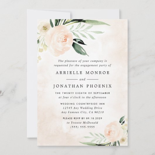 Blush Pink Floral Eleganter Garten Engagement Part Einladung (Vorderseite)