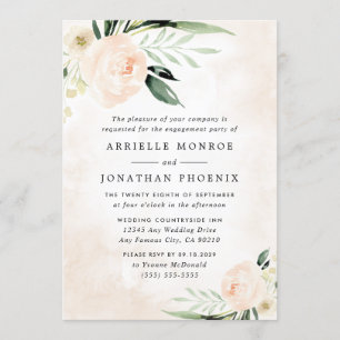 Blush Pink Floral Eleganter Garten Engagement Part Einladung