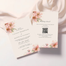 Blush Pink Floral Elegantes Skript Hochzeit QR Cod