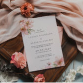 Blush Pink Floral Elegantes Skript Hochzeit QR Cod Einladung