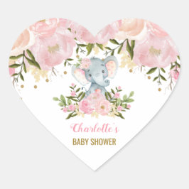 Blush Pink Floral Elephant Baby Dusche Gastgeschen Herz-Aufkleber