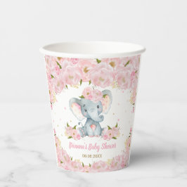 Blush Pink Floral Elephant Baby Dusche Geburtstag Pappbecher