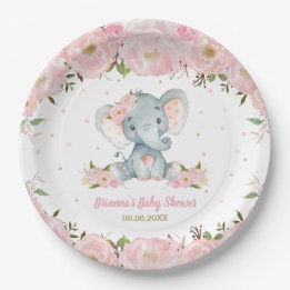 Blush Pink Floral Elephant Baby Dusche Geburtstag Pappteller