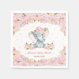 Blush Pink Floral Elephant Baby Dusche Geburtstag Serviette