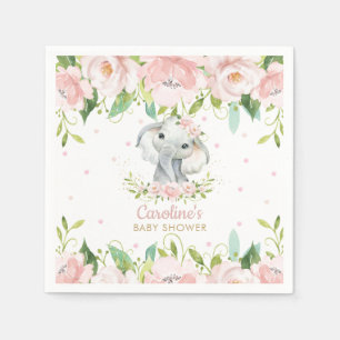 Blush Pink Floral Elephant Baby Dusche Geburtstag Serviette