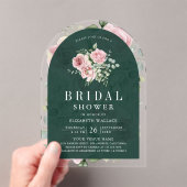 Blush Pink Floral Emerald Green Bridal Shower Acryleinladungen (Insitu (Handheld))