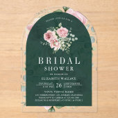 Blush Pink Floral Emerald Green Bridal Shower Acryleinladungen (Vorderseite)