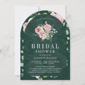 Blush Pink Floral Emerald Green Bridal Shower Einladung (Vorderseite)