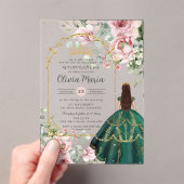 Blush Pink Floral Emerald Quinceañera Sweet 16 15 Acryleinladungen (Insitu (Handheld))