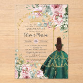 Blush Pink Floral Emerald Quinceañera Sweet 16 15 Acryleinladungen (Vorderseite)