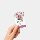 Blush Pink Floral Employee Foto Logo Barcode Ausweis (Handheld)