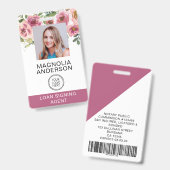 Blush Pink Floral Employee Foto Logo Barcode Ausweis (Vorder- & Rückseite)