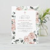Blush Pink Floral Erste Heilige Kommune Einladung (Stehend Vorderseite)