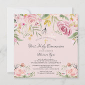 Blush Pink Floral Erste Heilige Kommune Einladung (Vorderseite)
