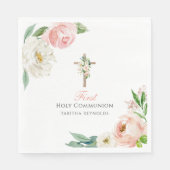 Blush Pink Floral Erste Heilige Kommune Serviette (Vorderseite)