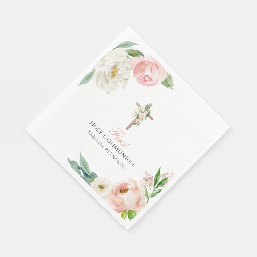 Blush Pink Floral Erste Heilige Kommune Serviette (Ecke)