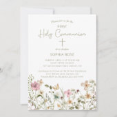 Blush Pink Floral Erste Kommune Einladung (Vorderseite)