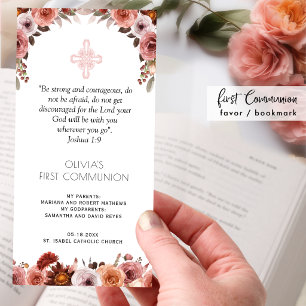Blush Pink Floral Erste Kommune Lesezeichen Gefall Dankeskarte