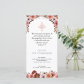 Blush Pink Floral Erste Kommune Lesezeichen Gefall Dankeskarte (Stehend Vorderseite)