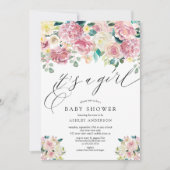 Blush Pink Floral Es ist eine Girl Baby Dusche Einladung (Vorderseite)