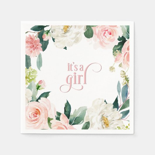 Blush Pink Floral Es ist eine Girl Baby Dusche Serviette (Vorderseite)