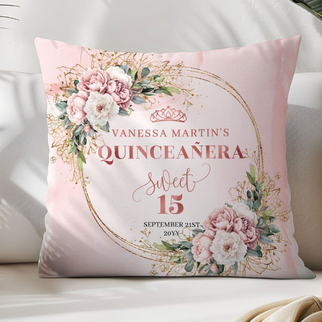 Blush Pink Floral Eucalyptus Best Gift Sweet 15th Kissen (Blush Pink Floral Eucalyptus Best Gift Sweet 15 Pillow)