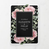 Blush Pink Floral Eucalyptus Black QR Code Wedding Dreifach Gefaltete Einladung (Cover)