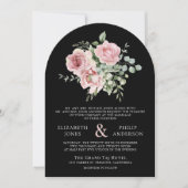 Blush Pink Floral Eucalyptus Black QR Code Wedding Einladung (Vorderseite)