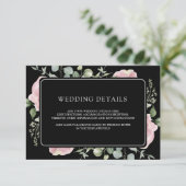 Blush Pink Floral Eucalyptus Black Wedding Details Begleitkarte (Stehend Vorderseite)