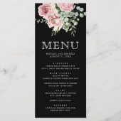 Blush Pink Floral Eucalyptus Black Wedding Menükarte (Vorderseite)