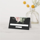 Blush Pink Floral Eucalyptus Black Wedding Platzkarte (Vorderseite)