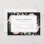 Blush Pink Floral Eucalyptus Black Wedding RSVP Karte (Vorderseite)
