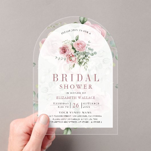 Blush Pink Floral Eucalyptus Bridal Shower Acryleinladungen (Insitu (Handheld))